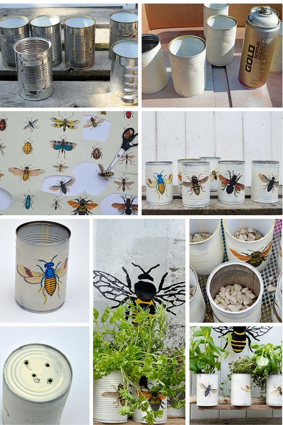 How To Repurpose & Decoupage Tin Can Planters